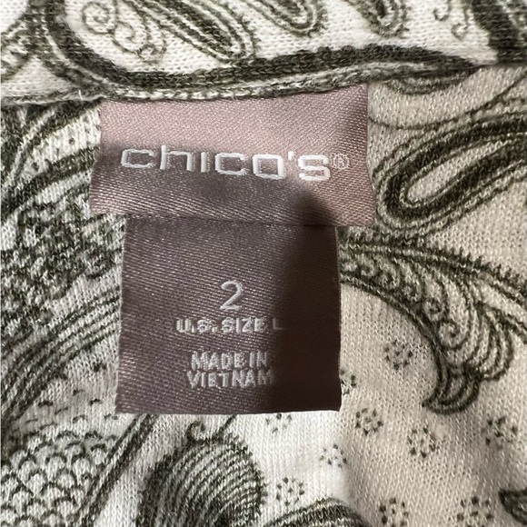 Chico's linen green and white Floral one pocket Button Down top size 2/L/12 - Picture 5 of 8